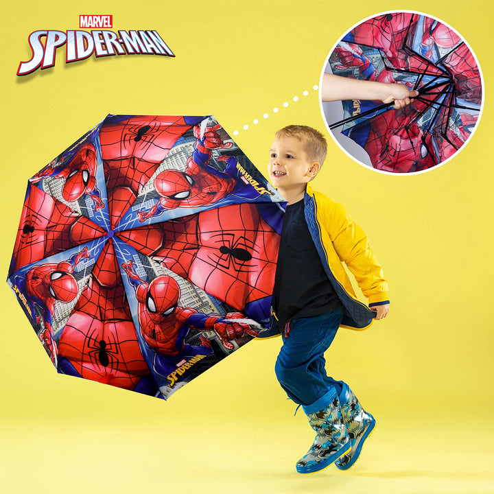 PERLETTI Ombrello Compatto e Antivento per Borsa SPIDER-MAN