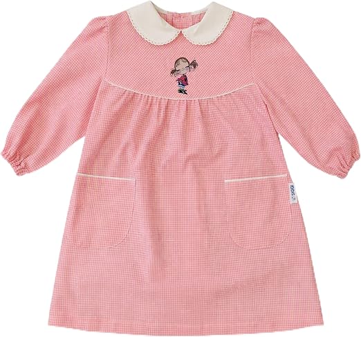 SIGGI Grembiule Asilo NIDO Bambina QUADRETTI ROSA con Ricamo
