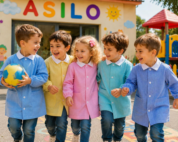 SIGGI Grembiule Asilo Bambina BIANCO con Ricamo o semplice e Zip ricamato