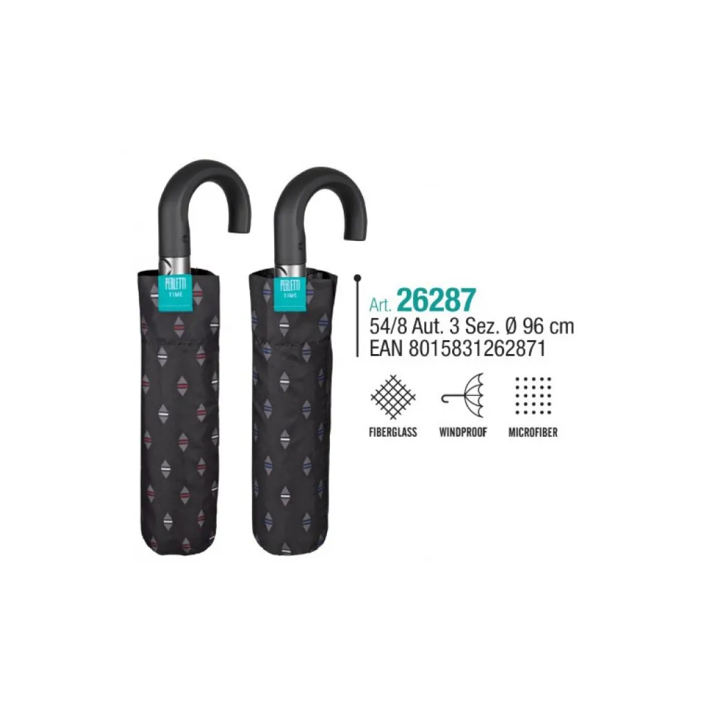 PERLETTI Ombrello pieghevole automatico da uomo Geometrico Art. 26287