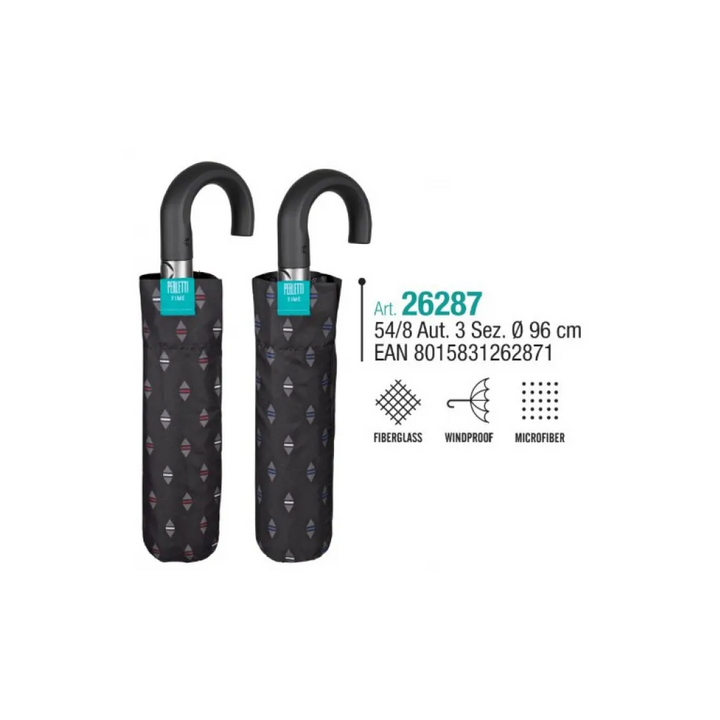 PERLETTI Ombrello pieghevole automatico da uomo Geometrico Art. 26287