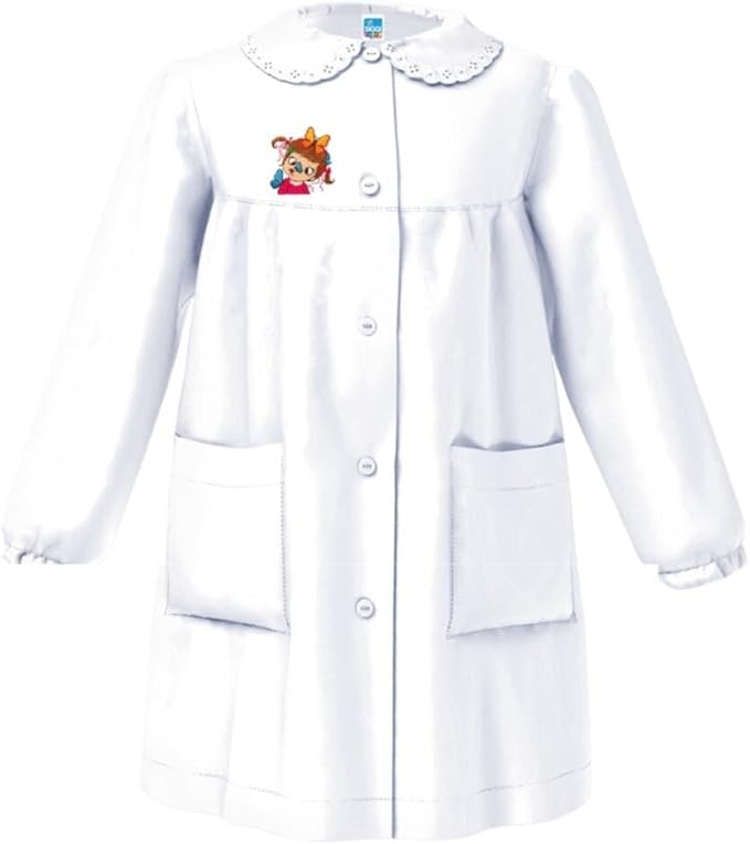SIGGI Grembiule Asilo Bambina BIANCO con Ricamo o semplice e Zip ricamato