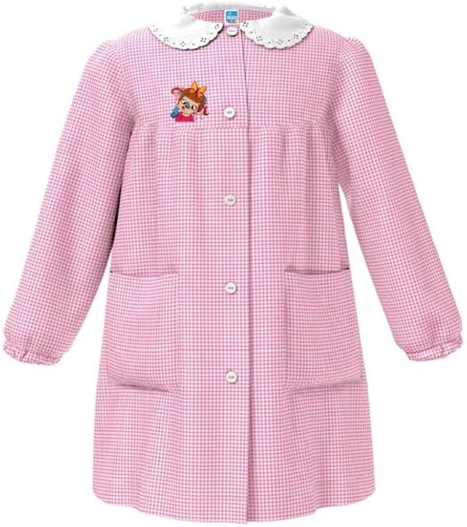 SIGGI Grembiule Asilo Bambina QUADRETTI ROSA con Ricamo o semplice e Zip ricamato