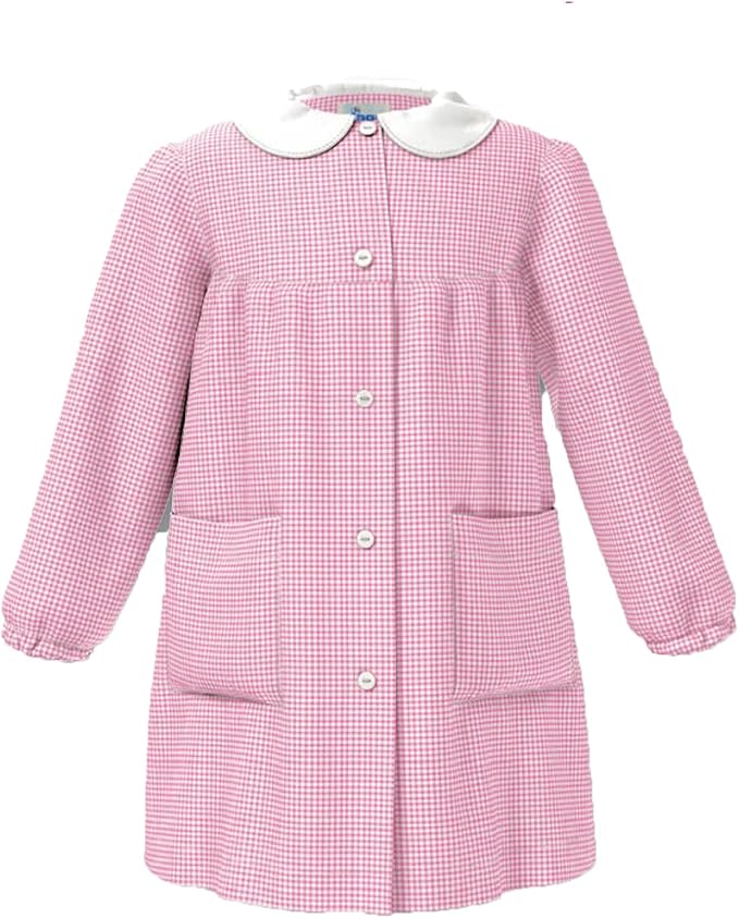 SIGGI Grembiule Asilo Bambina QUADRETTI ROSA con Ricamo o semplice e Zip ricamato