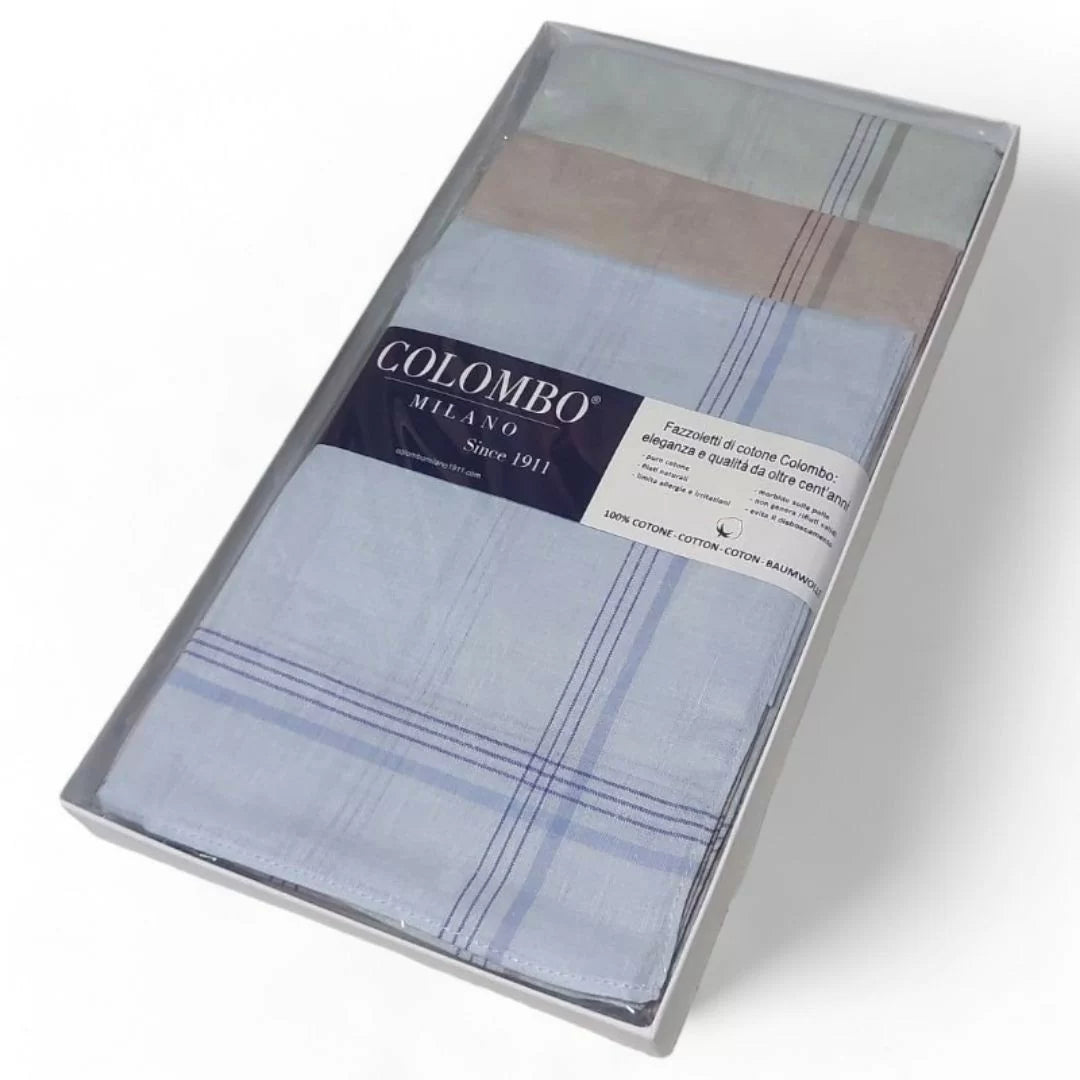 COLOMBO 12 Fazzoletti da Uomo in Puro Cotone 40 x 40 cm – Confezione Regalo Art. QUADRIFOGLIO