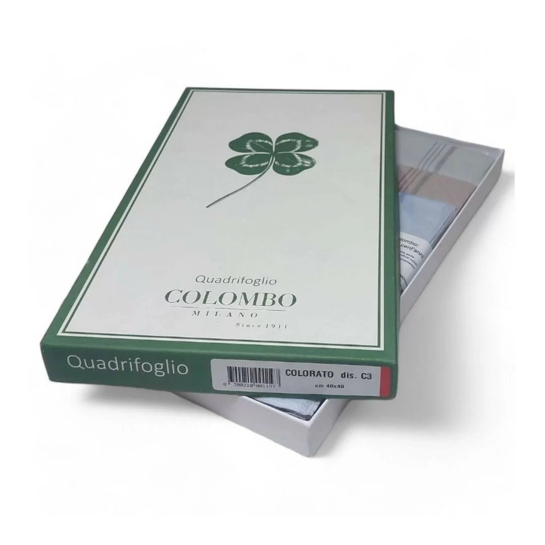 COLOMBO 12 Fazzoletti da Uomo in Puro Cotone 40 x 40 cm – Confezione Regalo Art. QUADRIFOGLIO