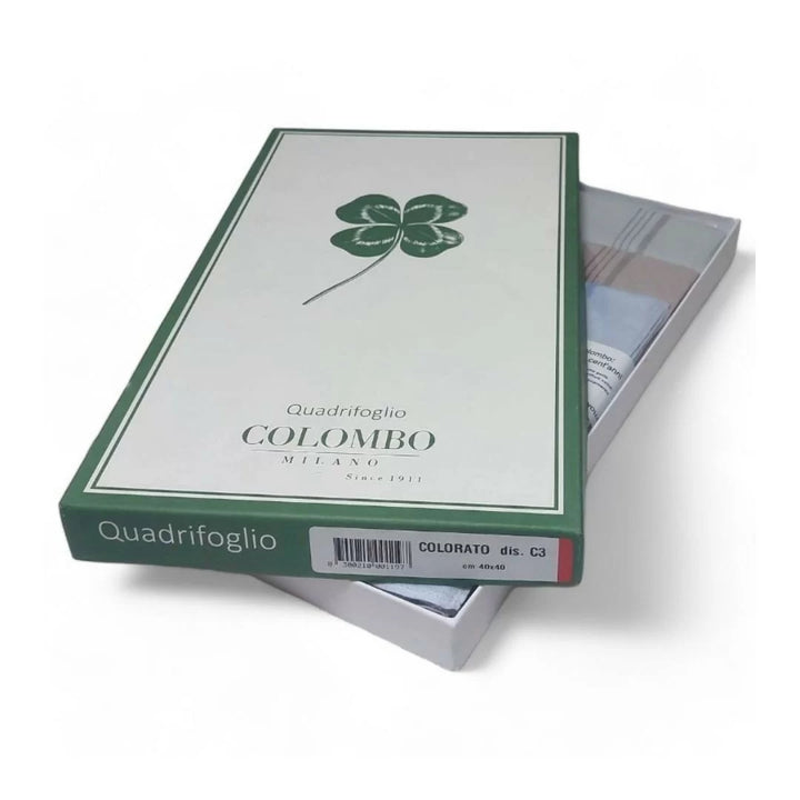 COLOMBO 12 Fazzoletti da Uomo in Puro Cotone 40 x 40 cm – Confezione Regalo Art. QUADRIFOGLIO