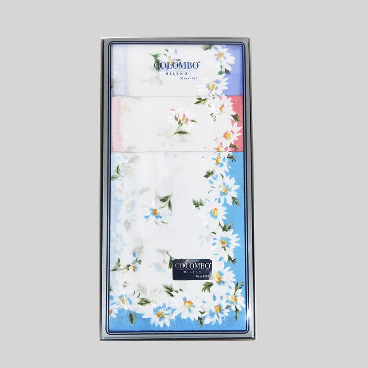 COLOMBO Fazzoletti donna fondo bianco stampati con fantasia di margherite