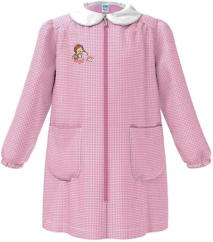SIGGI Grembiule Asilo Bambina QUADRETTI ROSA con Ricamo o semplice e Zip ricamato