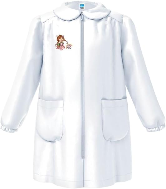 SIGGI Grembiule Asilo Bambina BIANCO con Ricamo o semplice e Zip ricamato